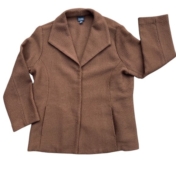Eileen Fisher Pure Wool Waffle Knit Jacket Brown Pockets Staple Old Money-M - Picture 1 of 11
